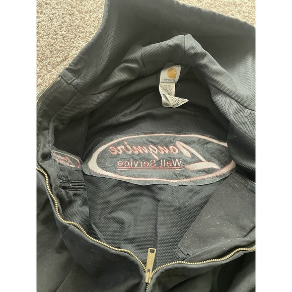 Carhartt Canvas Hooded Coat Logo Black Jacket Lined L J25 DKB - Picture 7 of 8